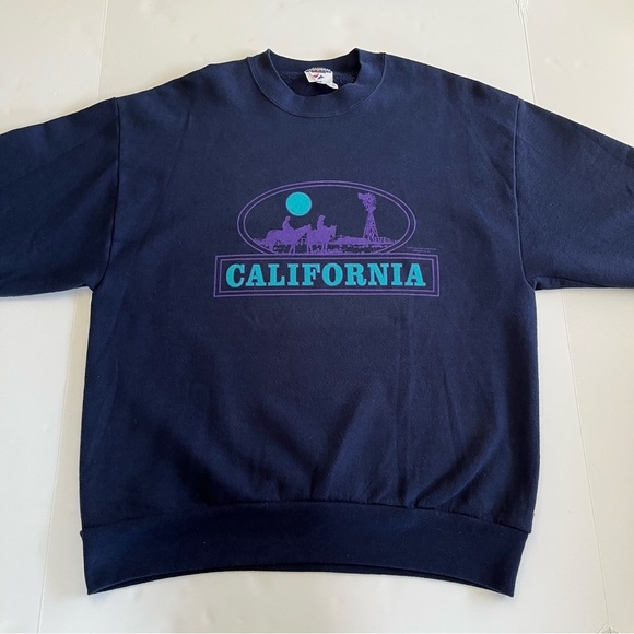 Vintage Navy Blue California Crew Neck Jerzees 1987 Size Large Made In USA - Picture 5 of 7